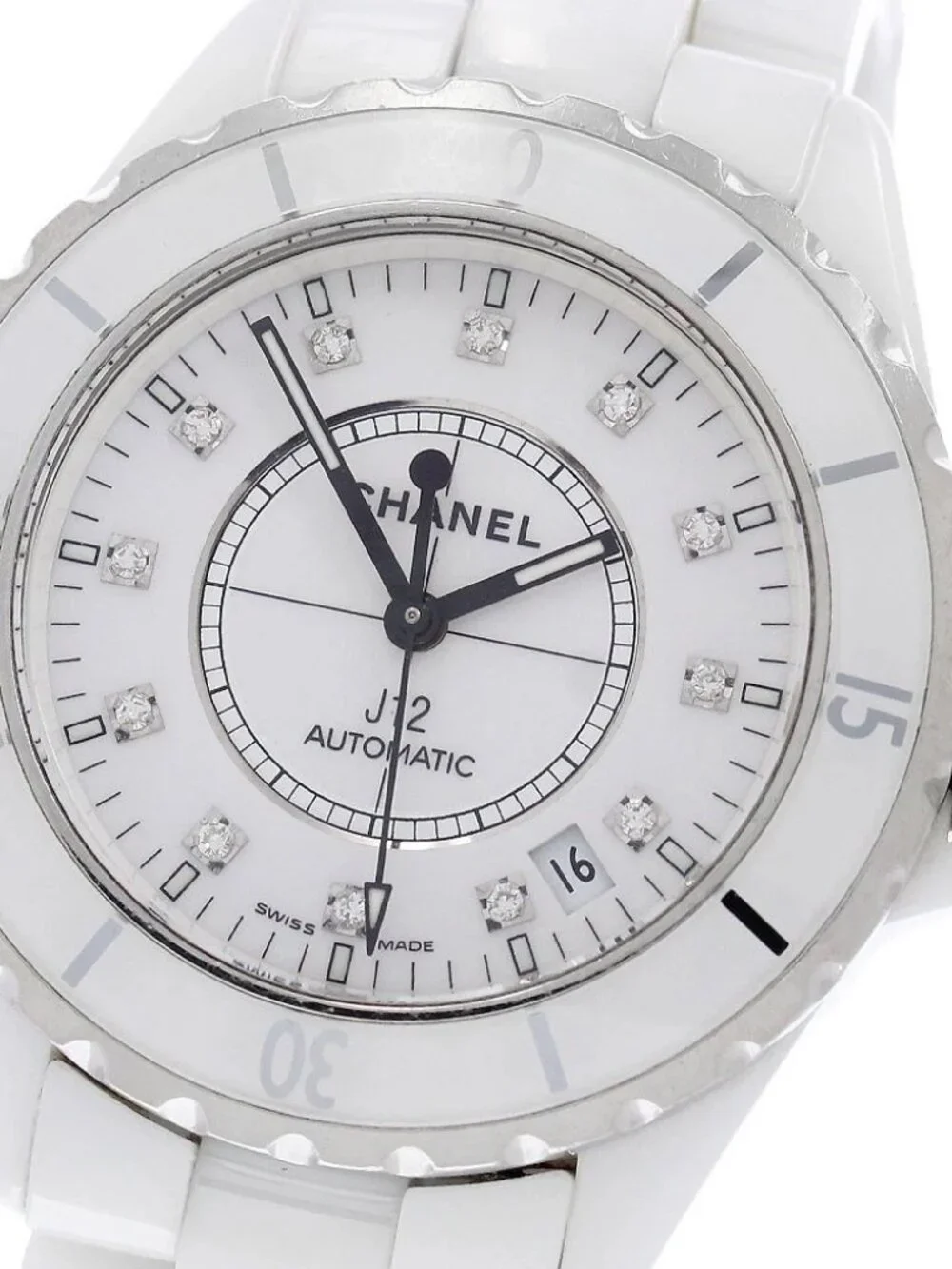CHANEL J12 H1629 38mm White Ceramic 12P Diamond Automatic Men's Watch_935070